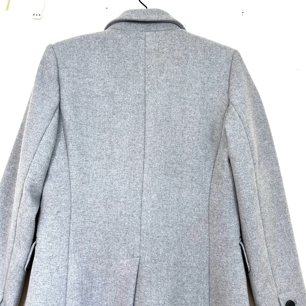 Mango MNG heather gray wool blend one button business classic tailored pea coat